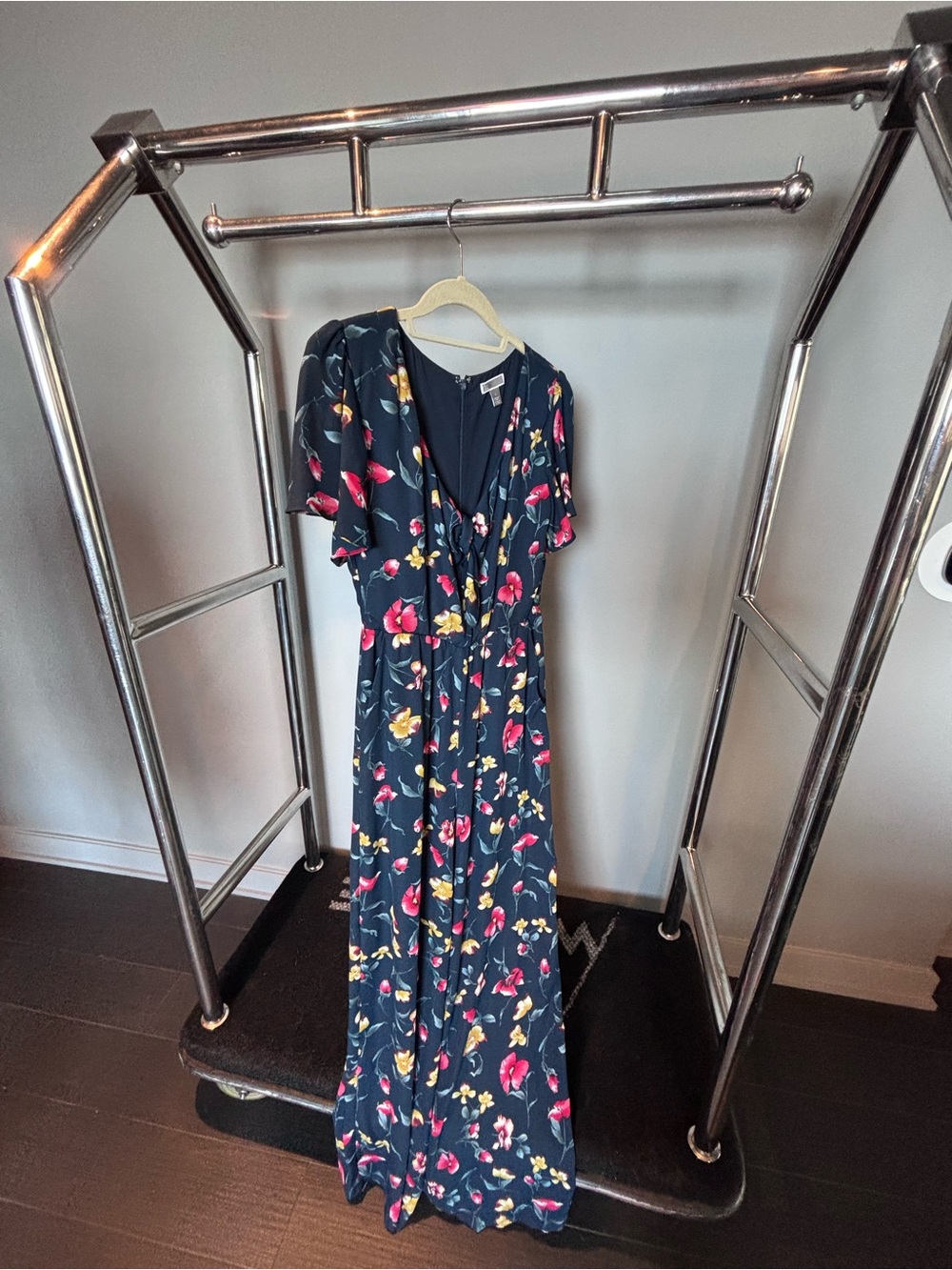 Chelsea & Violet Floral Navy Maxi Jumpsuit with Red and Yellow Flowers